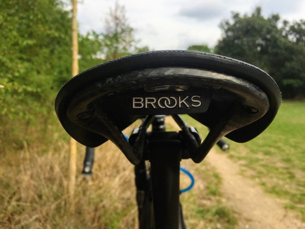Rear view of the beautiful (and comfy) Brooks Cambium C-13 saddle