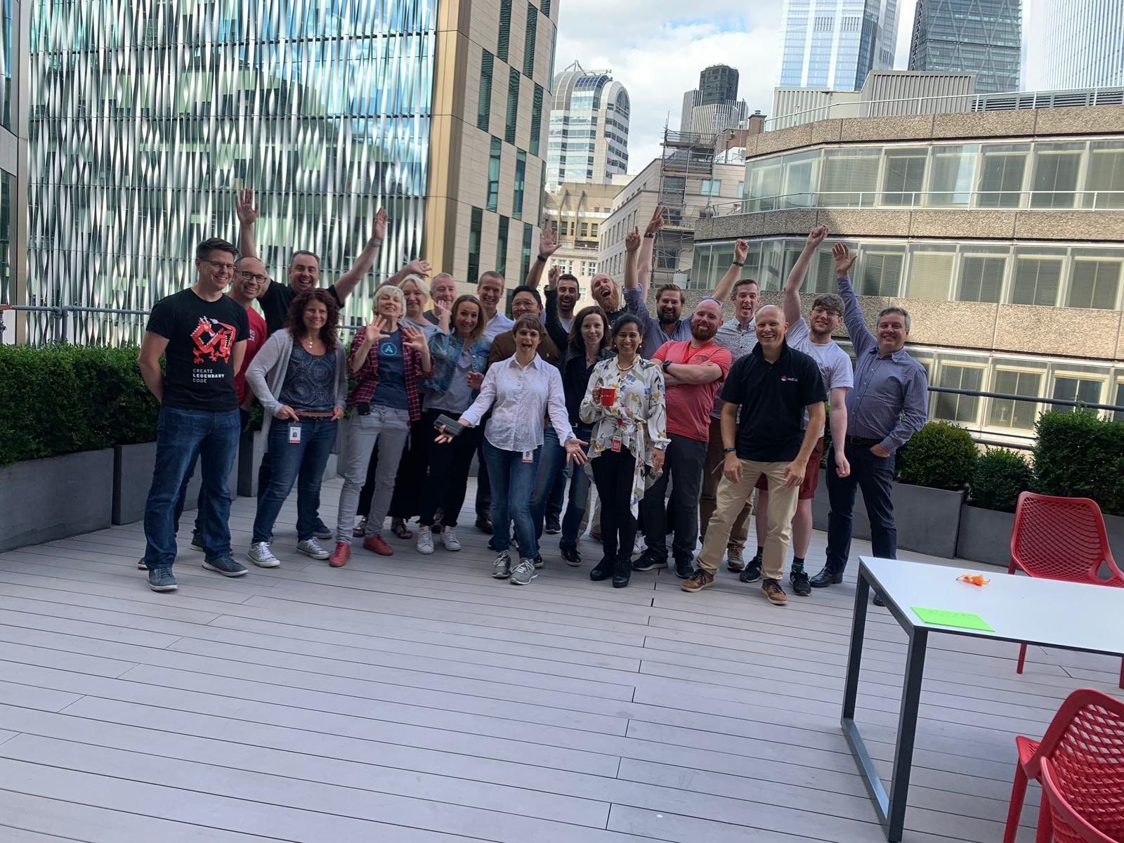   Some of the EMEA Labs Team on the balcony of Red Hat's London Office.