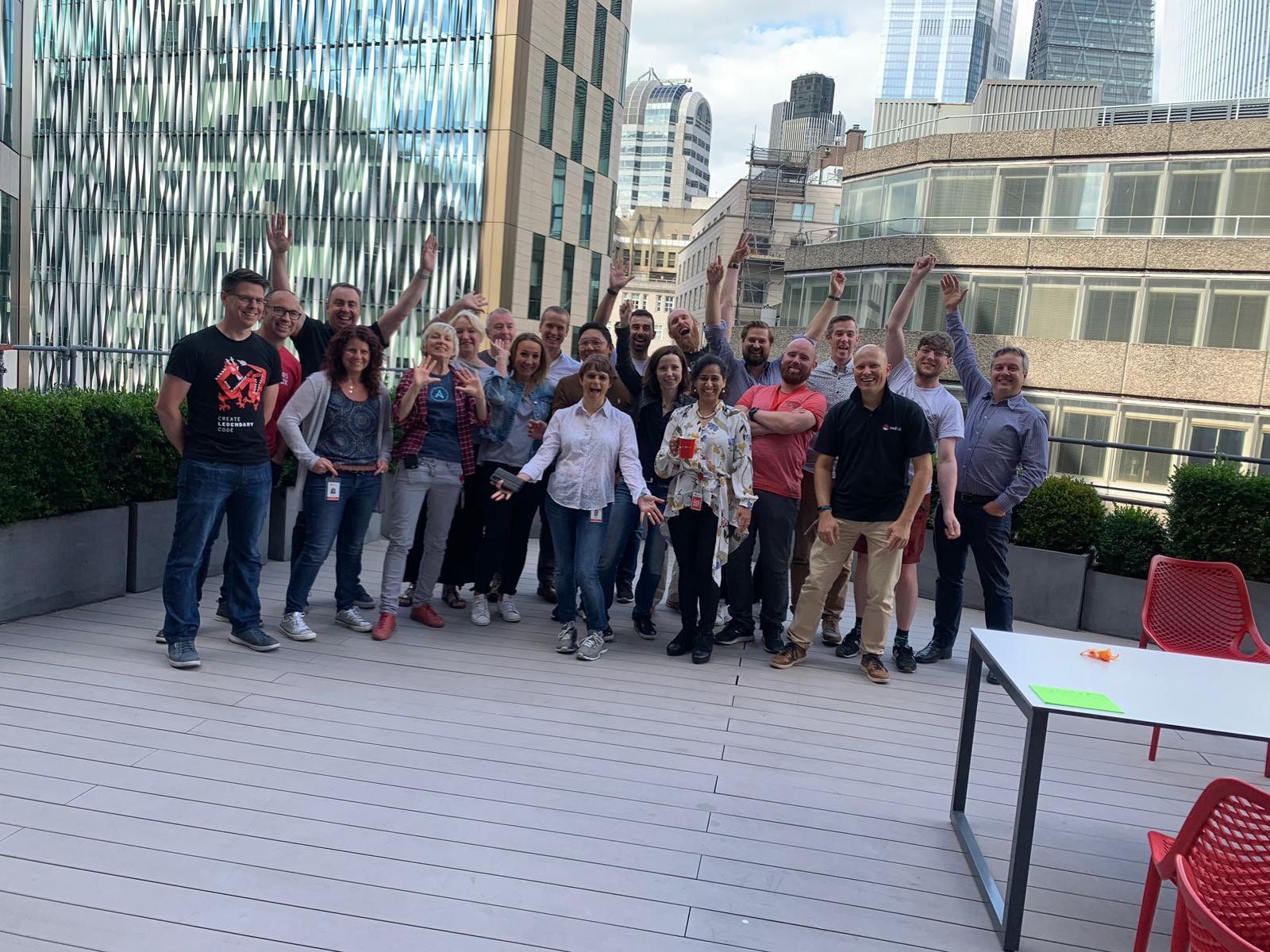 Some of the EMEA Labs Team on the balcony of Red Hat's London Office.