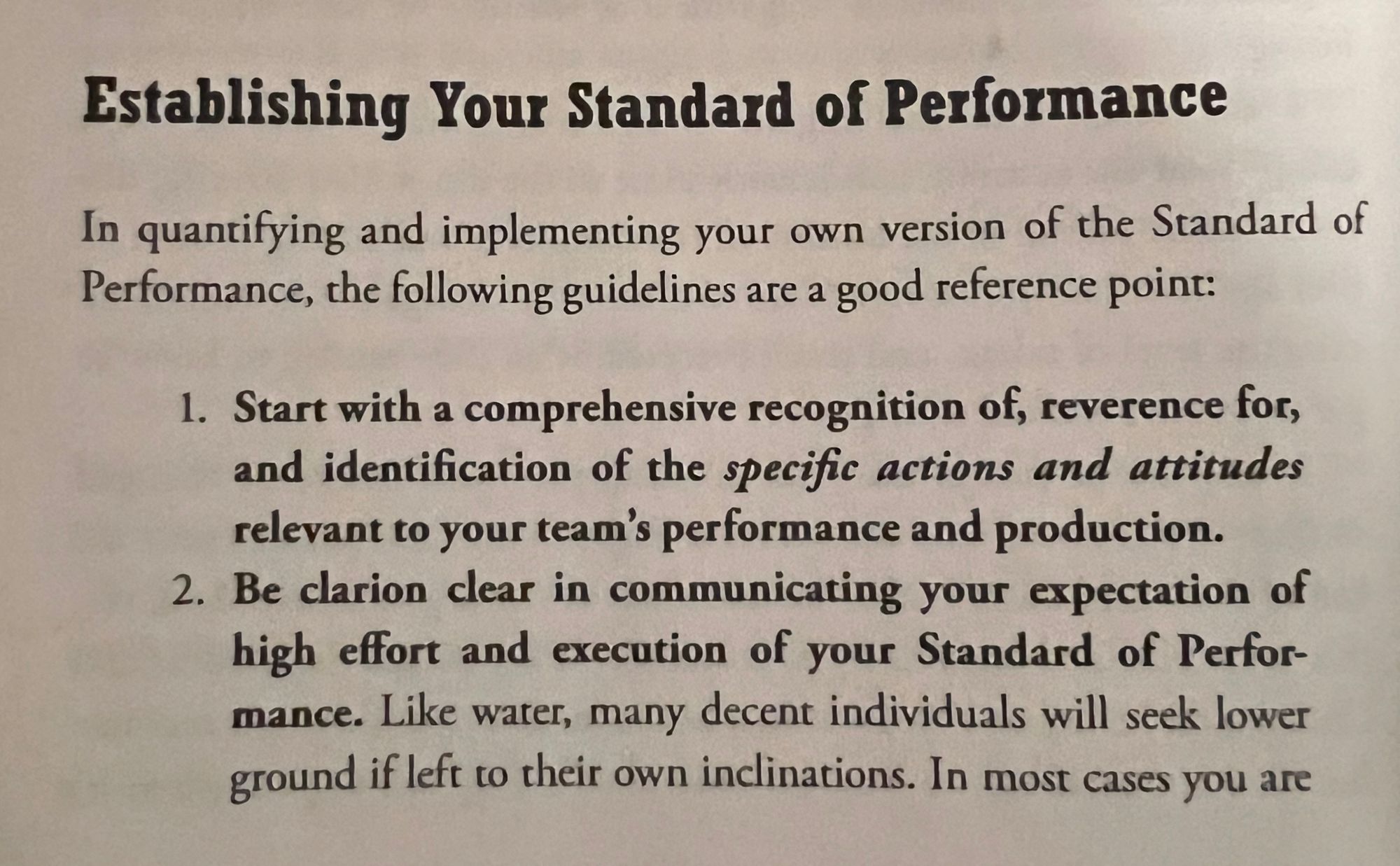 Establishing your standard of performance screenshot from the book